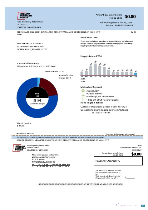 Download USA Michigan electricity business utility bill template in Word and PDF formats Photoshop template